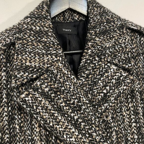 New Theory Sargent Wool Blend Tweed Jacket Black Beige 12 $495 - Picture 5 of 9